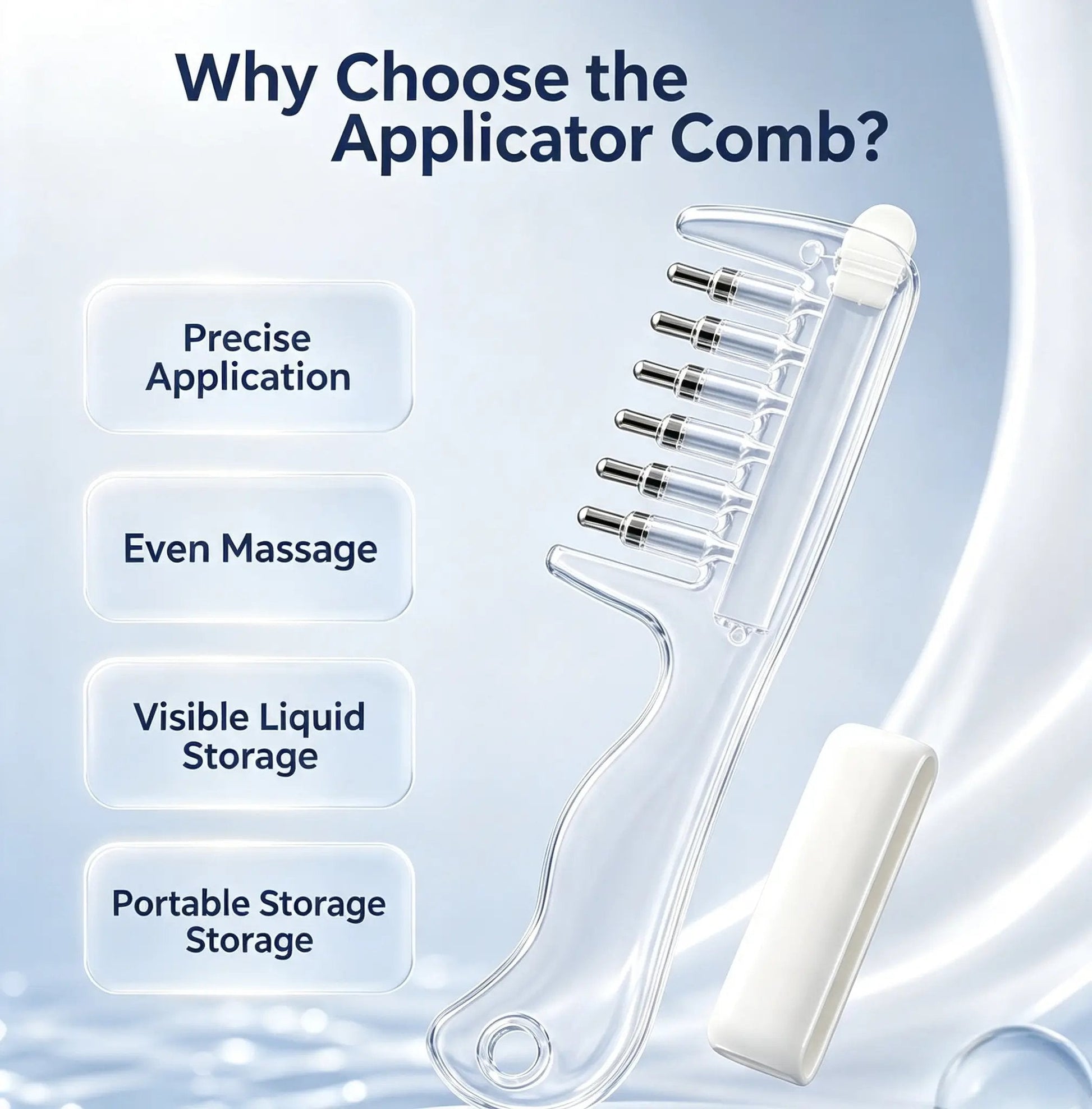 💧Refillable Scalp Oil Applicator Comb with 7 Metal Massage Tips – Even Root Serum Distribution & Scalp Stimulation for Hair Care