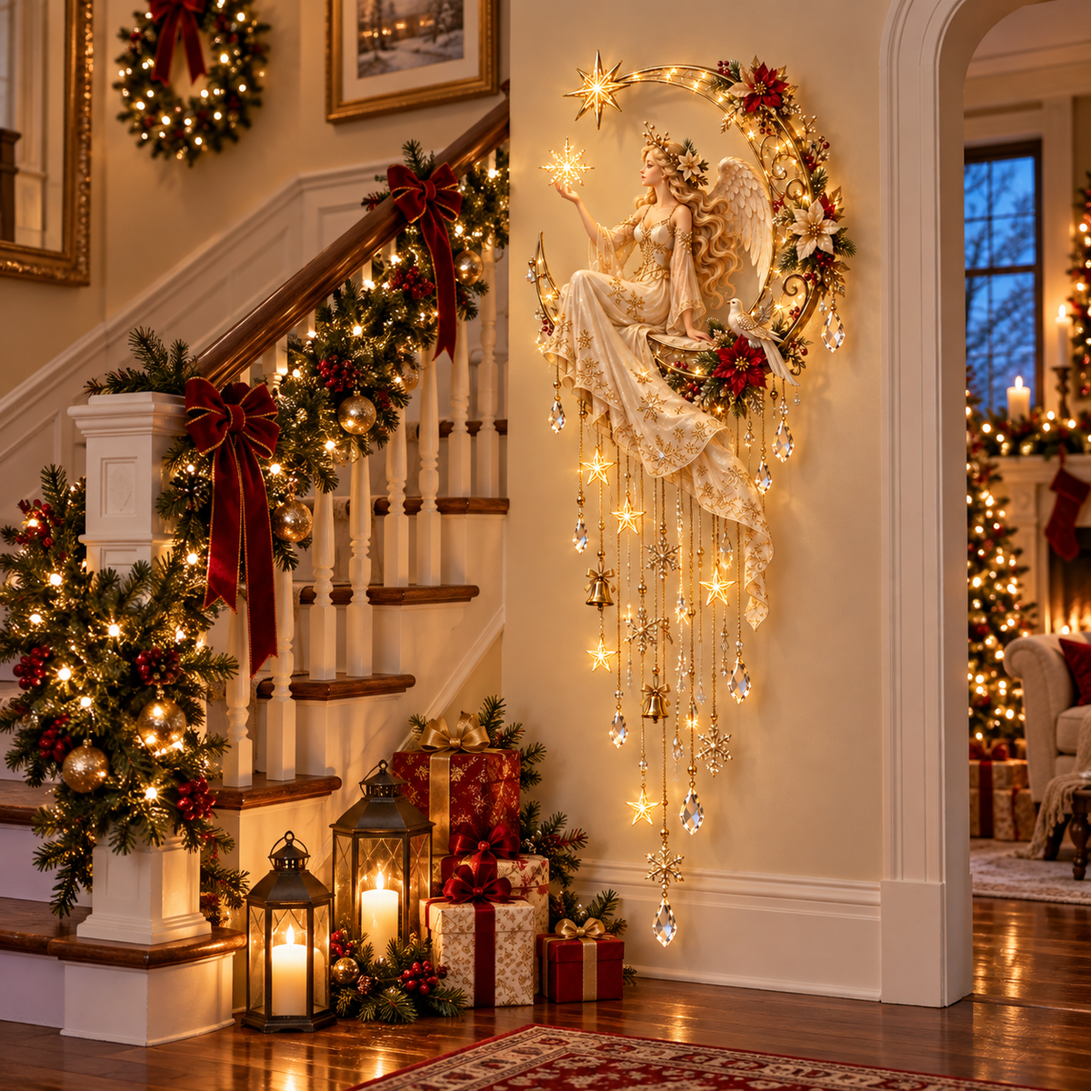 🔥 Last Day 50% OFF –Angel’s Moonlit Starfall – Lighted Christmas Angel Wall Decor 🪽