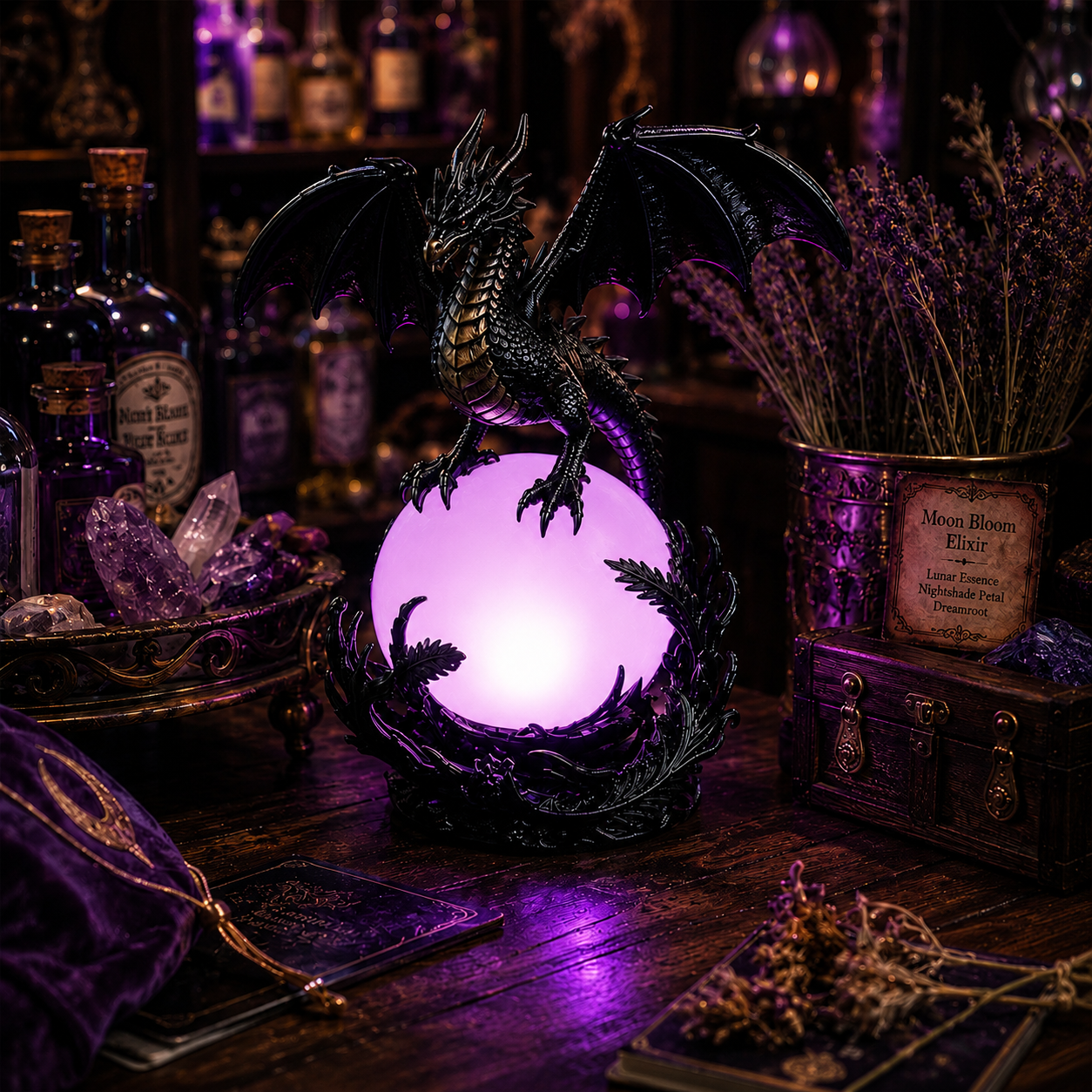 🔥Free Shipping🔮 Gothic Dragon LED Crystal Ball Lamp — Dark Aesthetic Decor