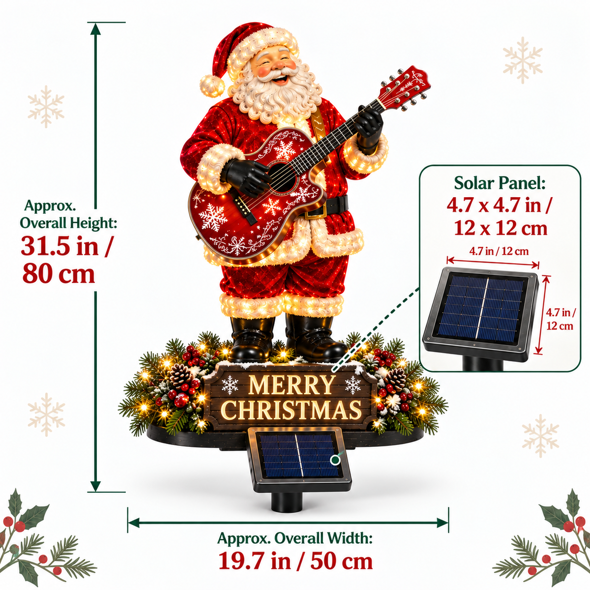 🎅🎸 Solar Guitar Santa Christmas Yard Light