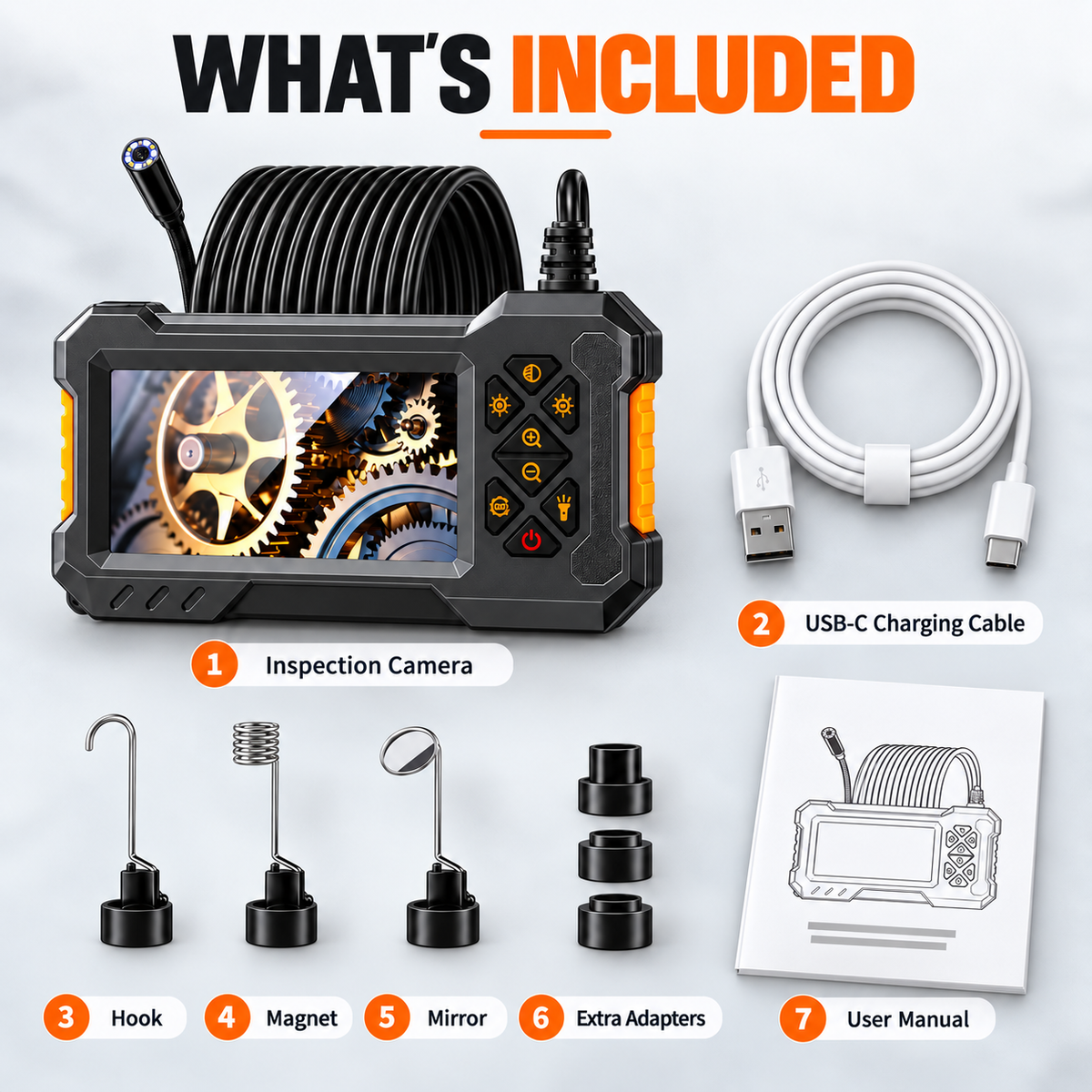 🎯📺HD Borescope Camera with Light - 4.3" HD Screen, Waterproof Endoscope with 8 LED Lights💡