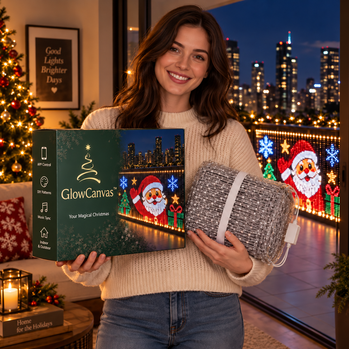 🎅💡GlowCanvas Smart Christmas Curtain Lights – App-Controlled DIY Animated LED Display