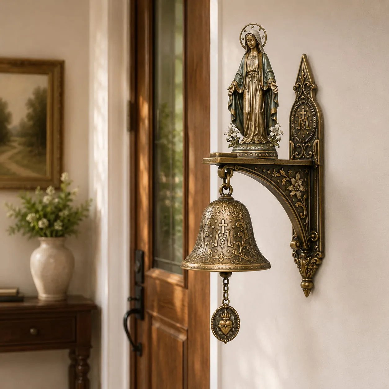 ✨ Our Lady of Grace Miraculous Medal Wall Bell – A Meaningful Catholic Gift for Mom, Grandma & Women of Faith