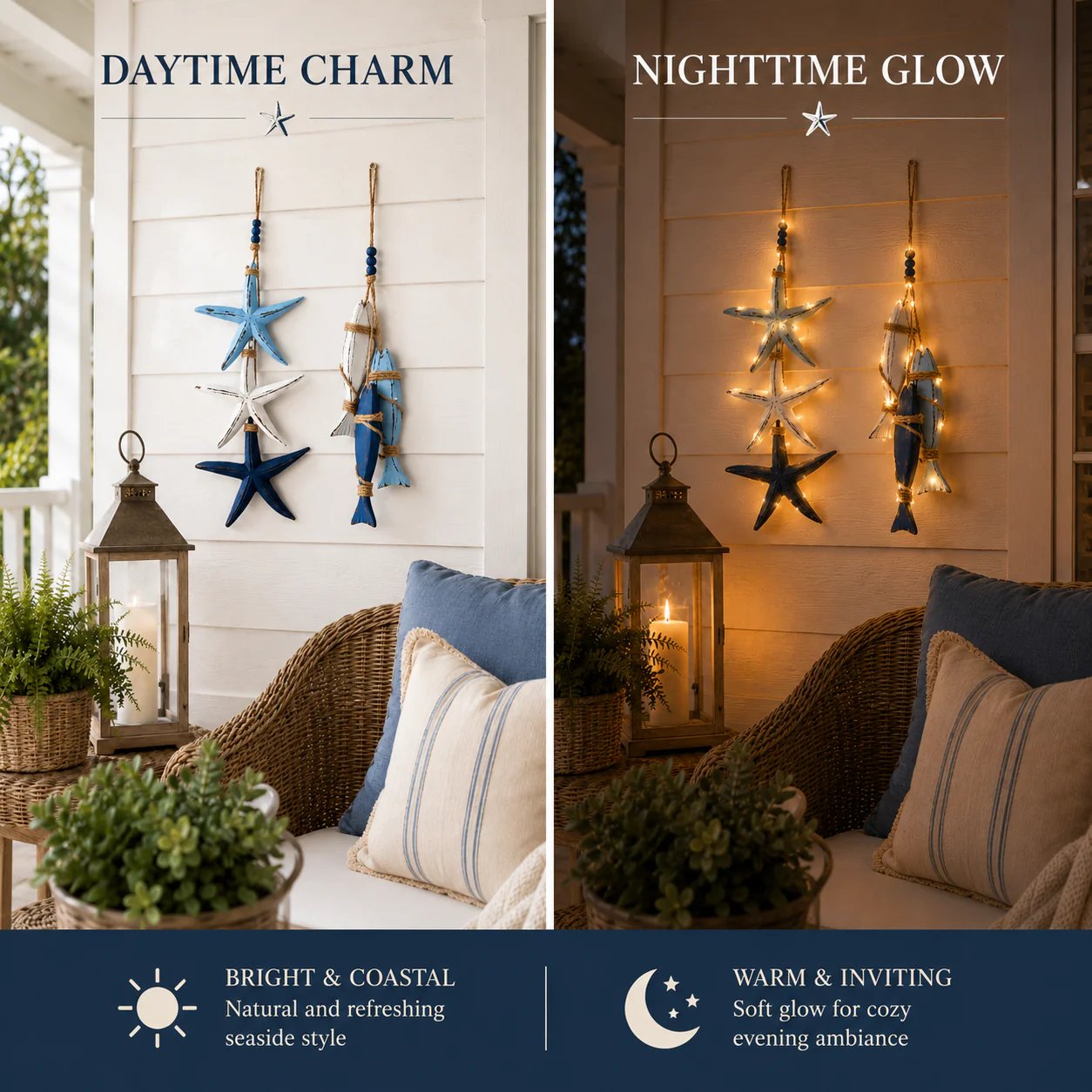 2026 Hot Sale🔥LED Lighted Nautical Wooden Starfish & Fish Hanging Wall Art