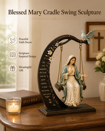 ✝️ Christian Faith Table Decor - Blessed Mary Cradle Swing Sculpture 🕊️