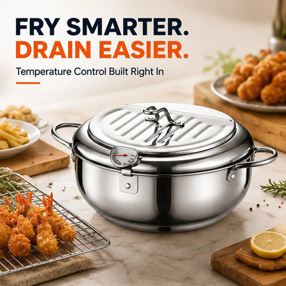 Last Day 60 % OFF🍟 Fry Crispy Food at Home – Stovetop Deep Fryer Pot with Thermometer & Drain Rack