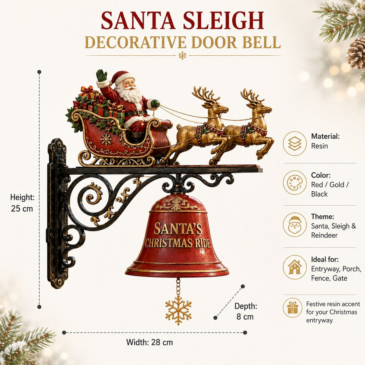 🎅🔔 Santa’s Sleigh Bells 🎄 Charming Christmas Decoration