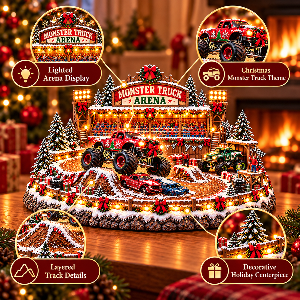 🚗 Christmas Classic Gas Station Village –4 Holiday Vehicle Scenes