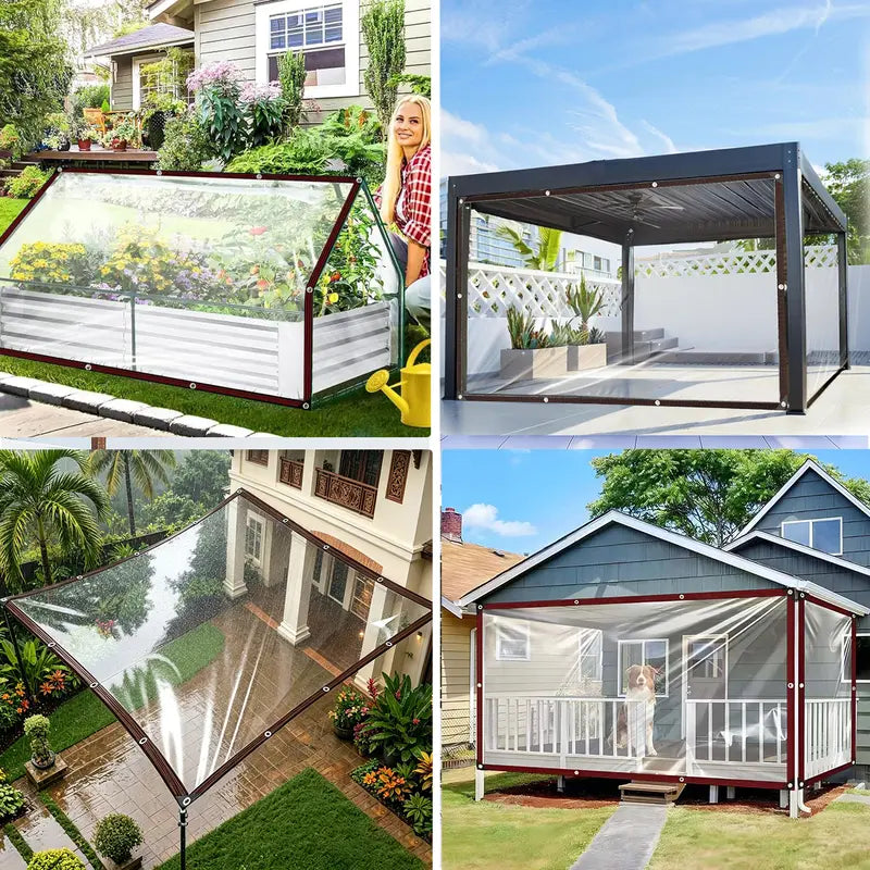 ☔Clear Waterproof PE Tarp, Transparent Outdoor Cover with Metal Grommets