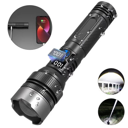 🔦High-Power Rechargeable Zoom Flashlight with Power Bank & Digital Battery Display🔋