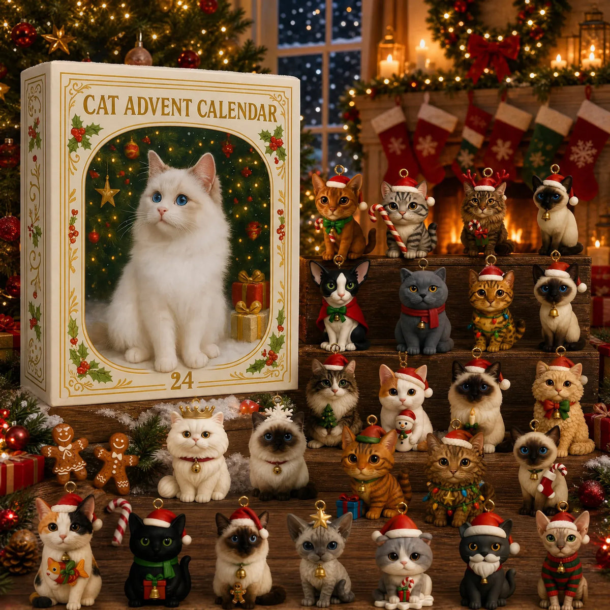 🎄 2026 Cat Advent Calendar 🐱 24 Cute Cat Charms for Christmas