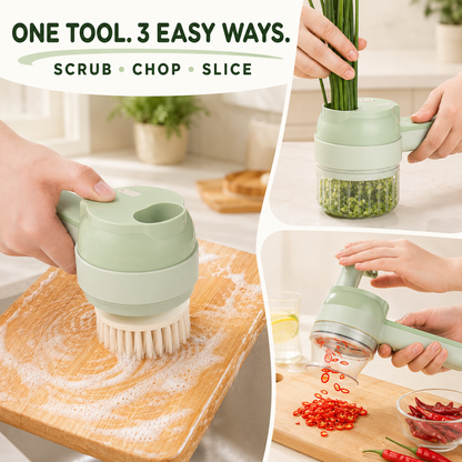 🔥 4-in-1 Electric Chopper 🧄 Slice, Mince, Peel & Clean with Ease