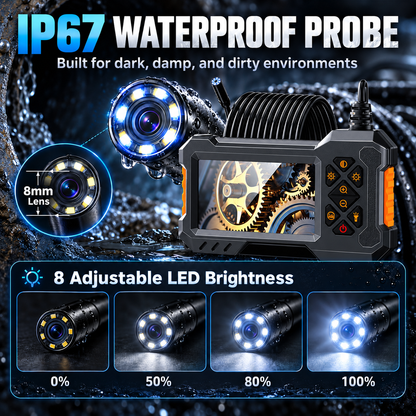 🎯📺HD Borescope Camera with Light - 4.3" HD Screen, Waterproof Endoscope with 8 LED Lights💡