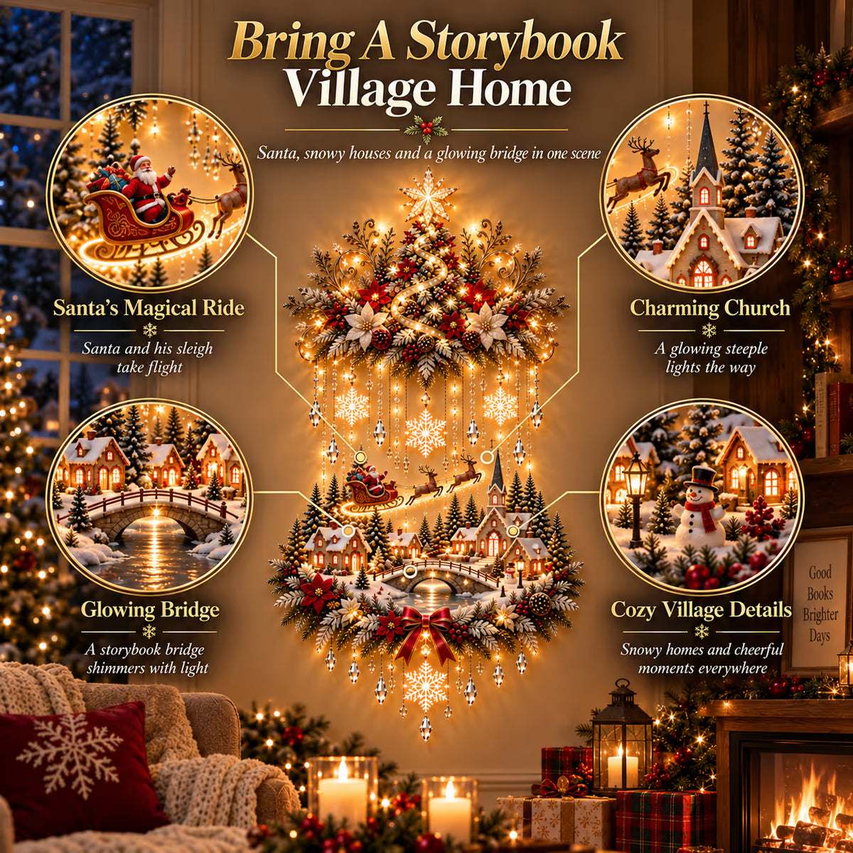 🎄 Magical Christmas Tree & Village Wall Light ✨ Cascading Warm Holiday Glow