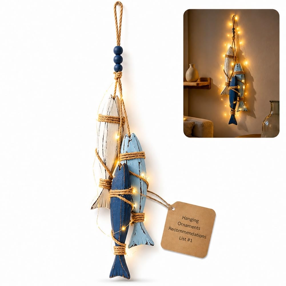 2026 Hot Sale🔥LED Lighted Nautical Wooden Starfish & Fish Hanging Wall Art