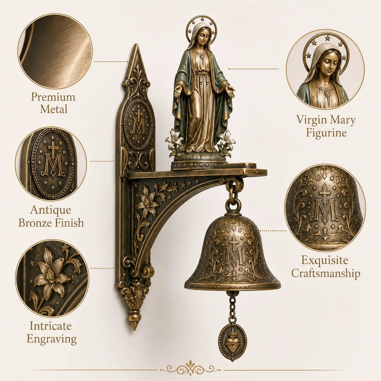 ✨ Our Lady of Grace Miraculous Medal Wall Bell – A Meaningful Catholic Gift for Mom, Grandma & Women of Faith