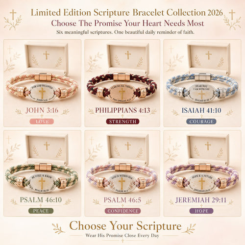 🔥 LAST DAY 49% OFF – ✝️ Christian Scripture Faith Bracelet Collection | 6 Meaningful Bible Verse Designs with Raised Gold Cross, Magnetic Clasp & Matching Gift Box 💗✨