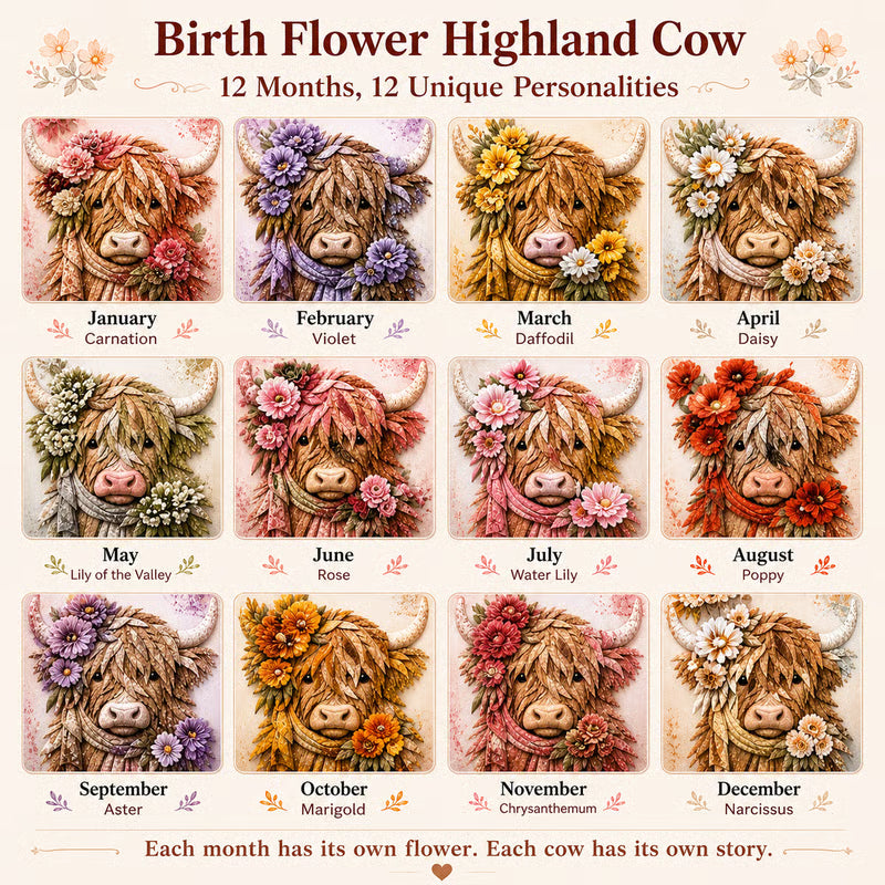 🔥Hot Sale🐮💐🌸 Birth Flower Highland Cow 3D Layered Fabric Art DIY Kit (Beginner-friendly)