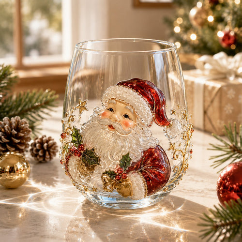 🎄✨ Christmas Glass Art Cup | Luxury Raised Holiday Glassware for Drinks, Decor & Christmas Gifts 🎁