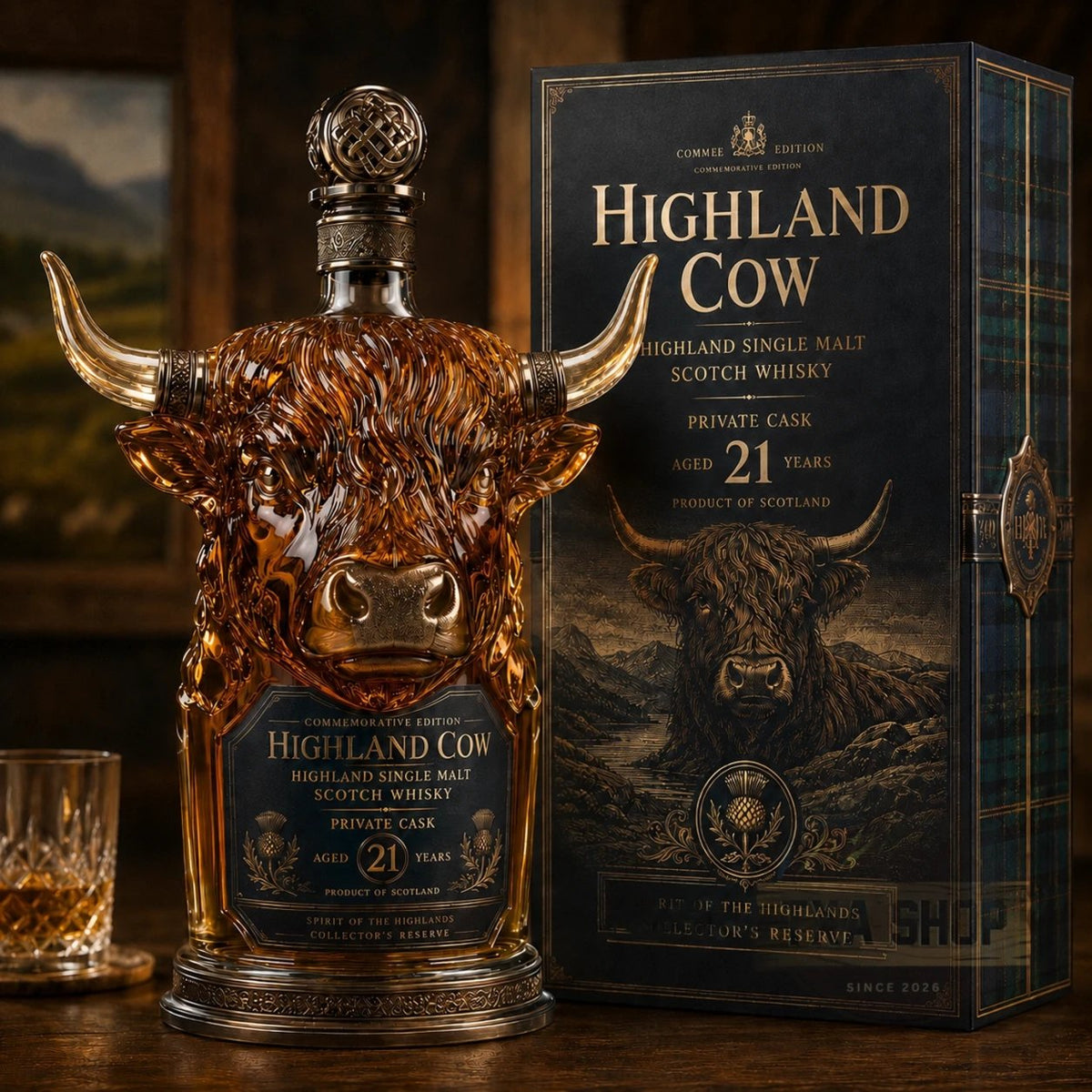 🐂 Highland Cow 21-Year Scotch Whisky Bottle 🥃 Unique Cow Head Design
