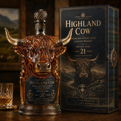 🐂 Highland Cow 21-Year Scotch Whisky Bottle 🥃 Unique Cow Head Design