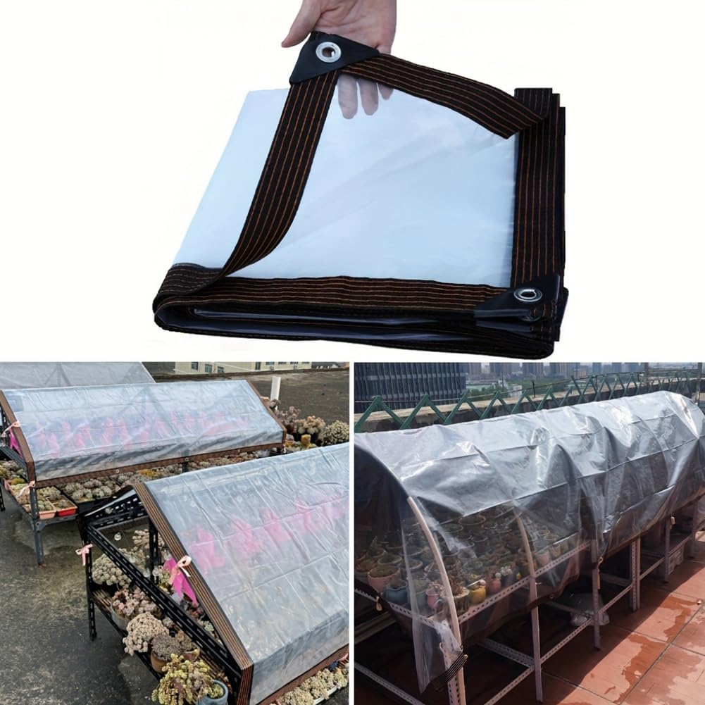 ☔Clear Waterproof PE Tarp, Transparent Outdoor Cover with Metal Grommets
