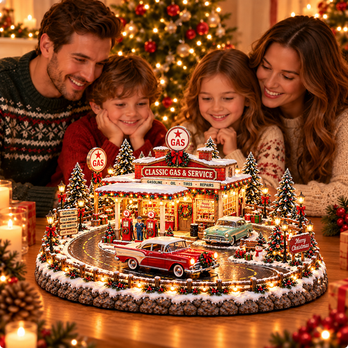 🚗 Christmas Classic Gas Station Village –4 Holiday Vehicle Scenes