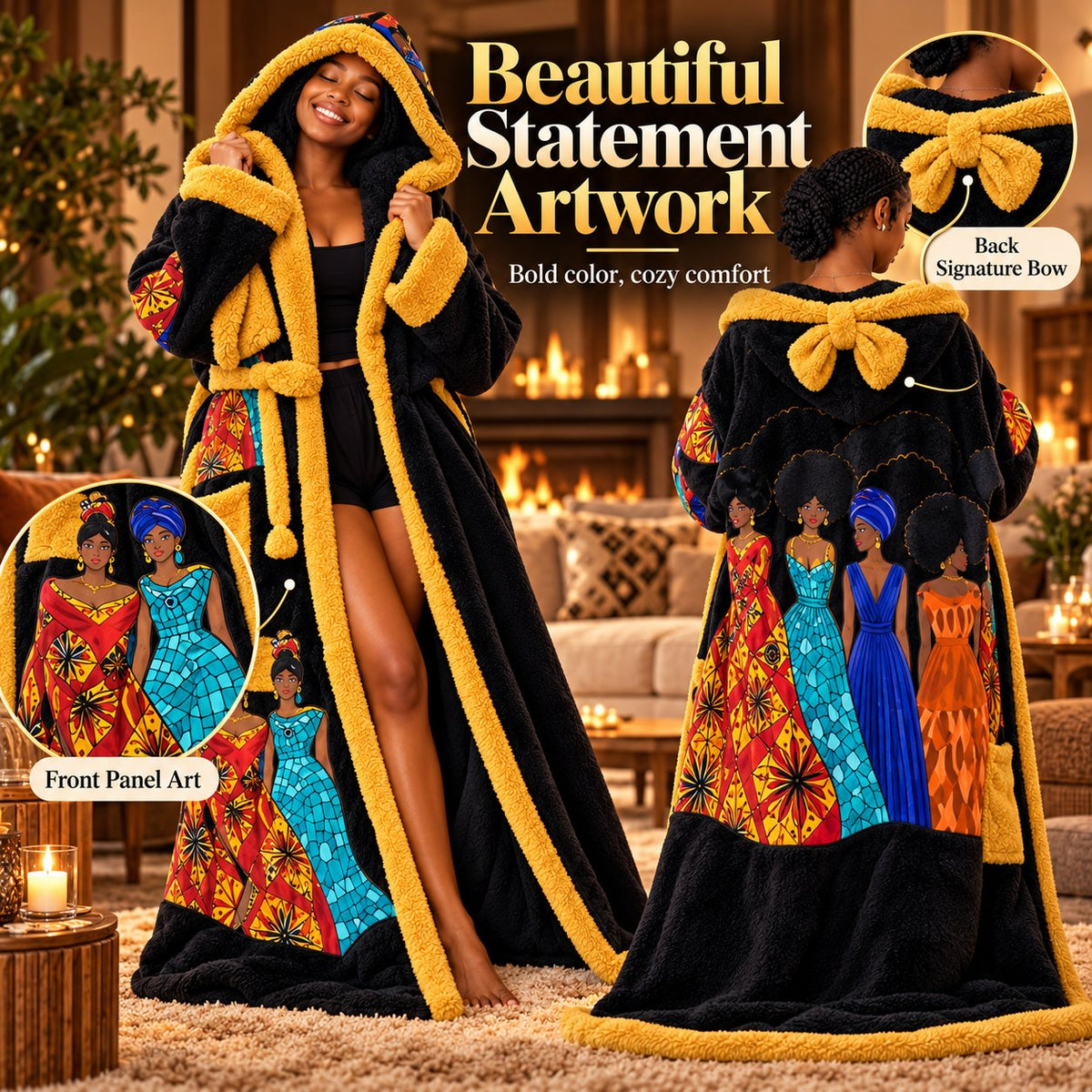 🔥African Queen Heated Plush Robe 👑 Ultra-Oversized Hood & Adjustable Heat