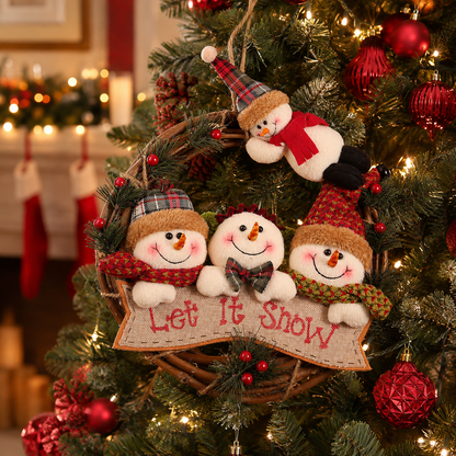 🎄 Plush Christmas Wreath – Santa, Reindeer & Snowman Door Hanging Decor