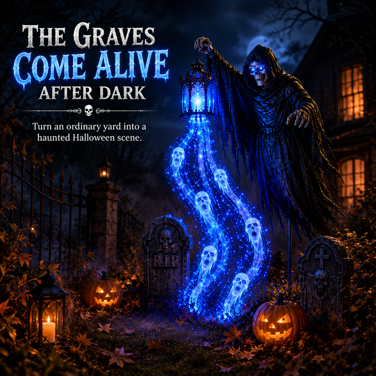 💀🎃 Animated Soul Harvester Halloween Garden Light – Spooky Yard Decor