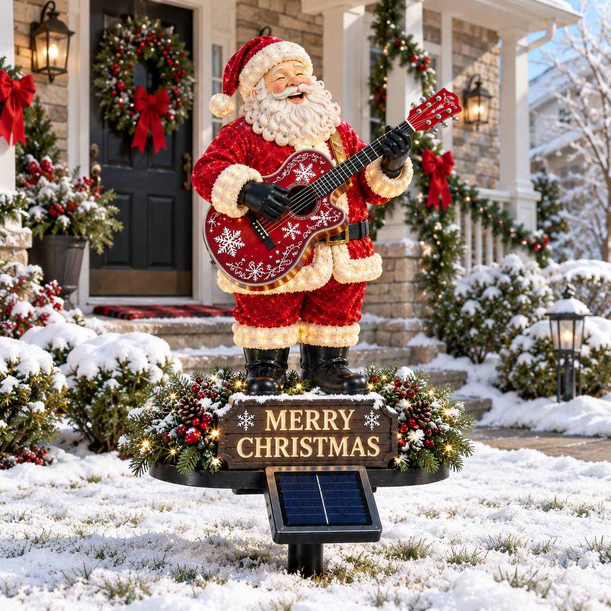 🎅🎸 Solar Guitar Santa Christmas Yard Light