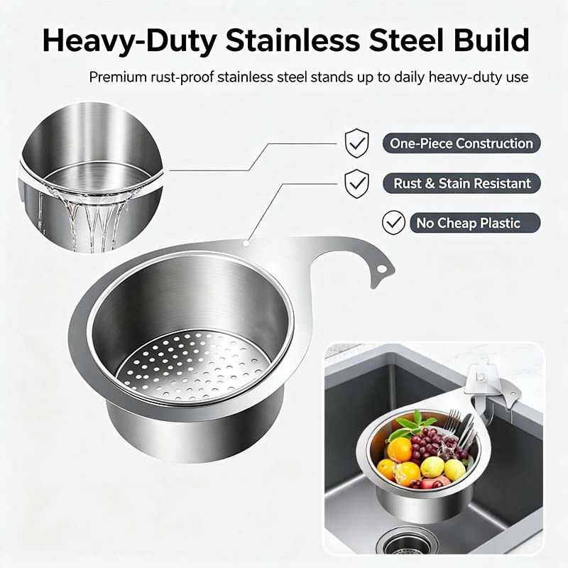 🔥Swan Kitchen Sink Drain Basket🦢Stainless Steel Food Waste Catcher
