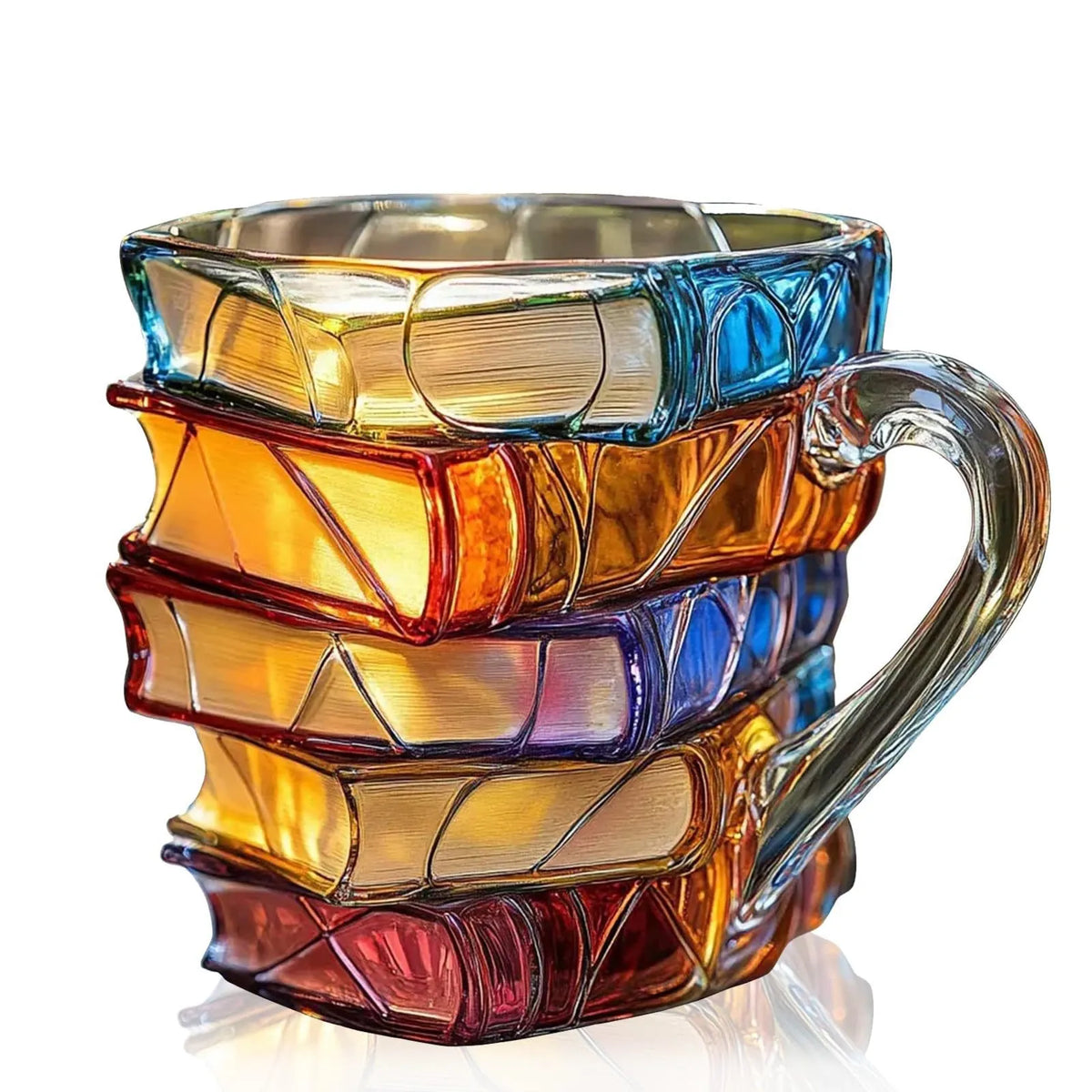 📚 Hand-Painted 3D Book Stack Glass Mug – Cozy Reader Gift ☕