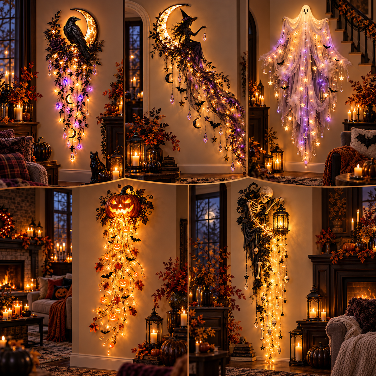 ✨Last Day 54% OFF✨Elegant Halloween Cascade Wall Light – 5 Gothic Illuminated Designs
