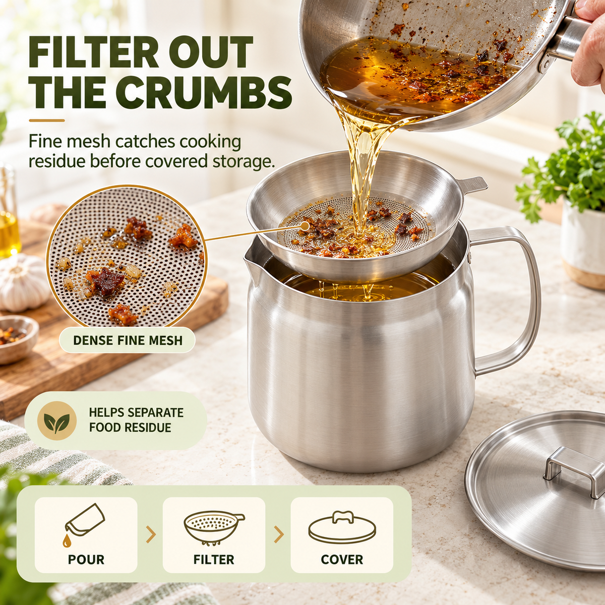 🍟 3-in-1 2.0L 4-Piece 304 Stainless Steel Deep Fryer Pot Set – Stovetop Frying, Oil Draining & Filtering with Basket & Lid