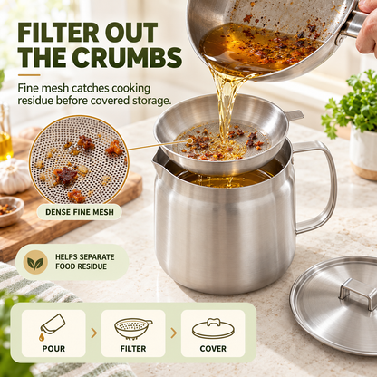 🍟 3-in-1 2.0L 4-Piece 304 Stainless Steel Deep Fryer Pot Set – Stovetop Frying, Oil Draining & Filtering with Basket & Lid