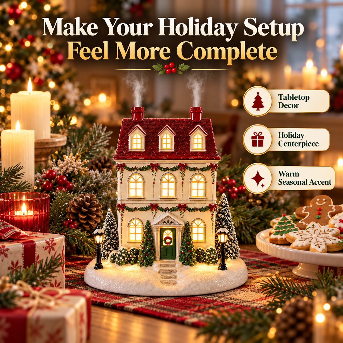 🏠 Christmas House Aroma Diffuser – Gentle Mist & Glowing Windows