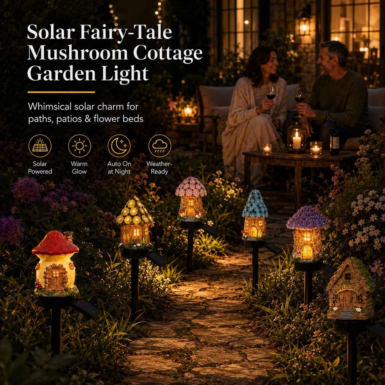 🍄Make Your Garden Into A Wonderland✨Solar Fairy-Tale Mushroom Cottage Garden Light