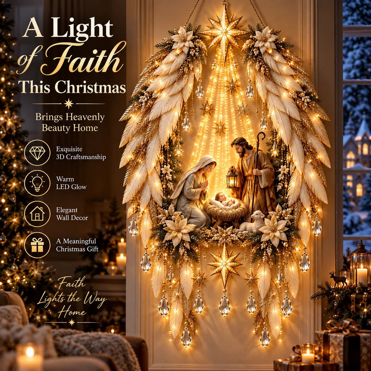 ✨🎄 Lighted Angel Wings Nativity Decor – Warm Christmas Wall Accent
