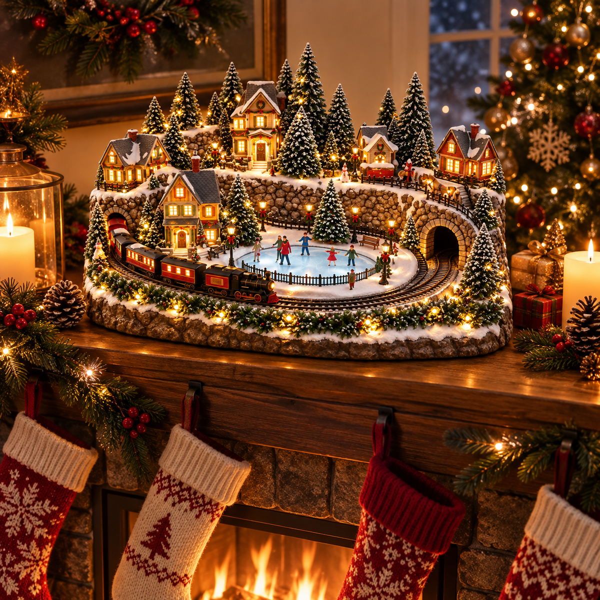 🔥 🚂 Animated Holiday Train & Ice Rink Scene ✨
