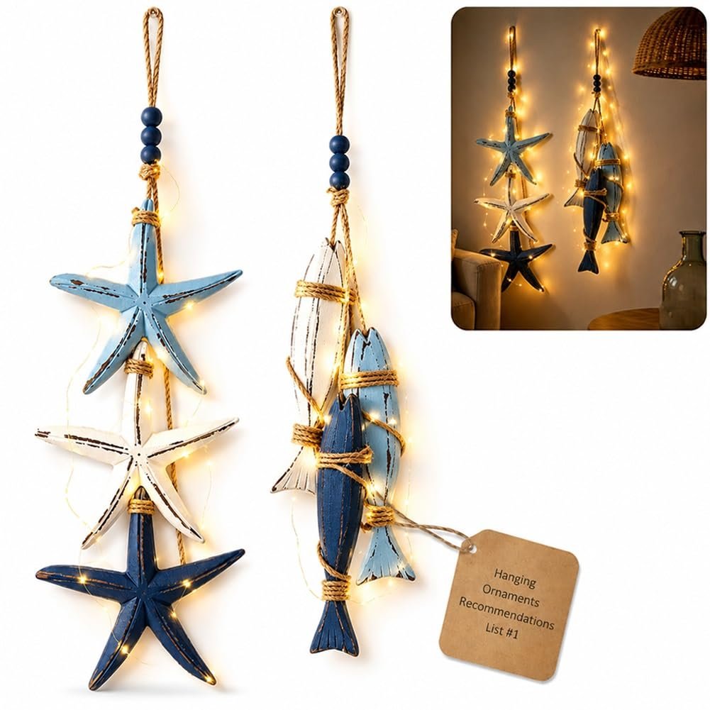 2026 Hot Sale🔥LED Lighted Nautical Wooden Starfish & Fish Hanging Wall Art