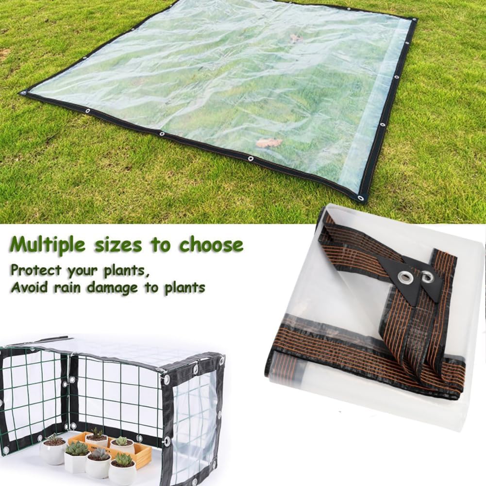 ☔Clear Waterproof PE Tarp, Transparent Outdoor Cover with Metal Grommets