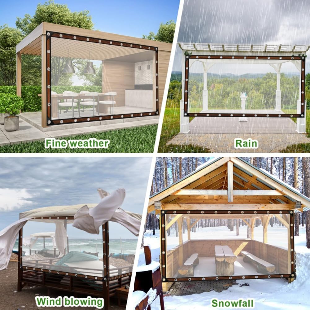 ☔Clear Waterproof PE Tarp, Transparent Outdoor Cover with Metal Grommets
