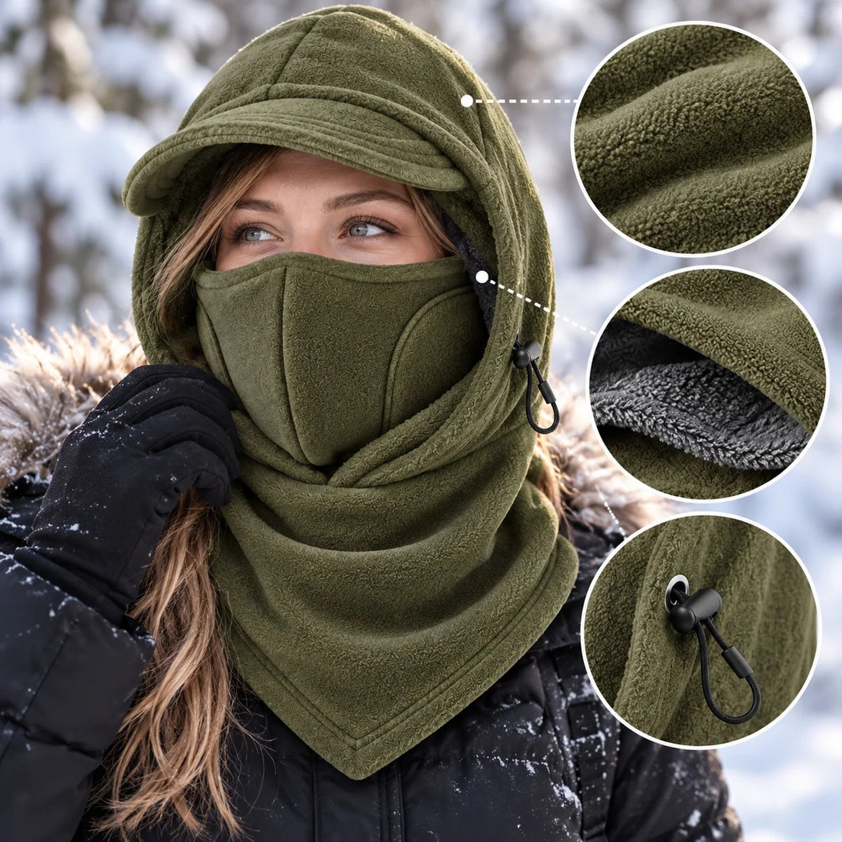 🔥Last Day 52% OFF🔥❄️3-in-1 Fleece Winter Hood – Adjustable Face & Neck Coverage