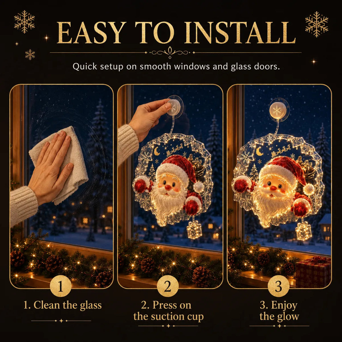 ✨Last Day 50% OFF🎄Lighted Christmas Window Decoration with Suction Cup– 8 Warm LED Festive Designs✨
