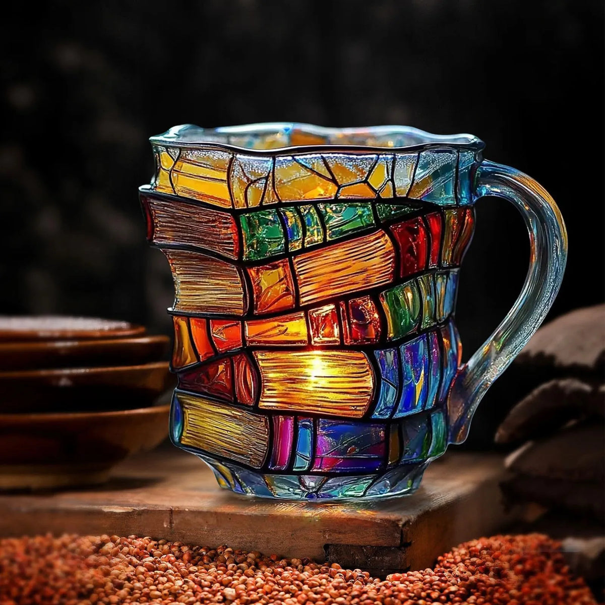 📚 Hand-Painted 3D Book Stack Glass Mug – Cozy Reader Gift ☕