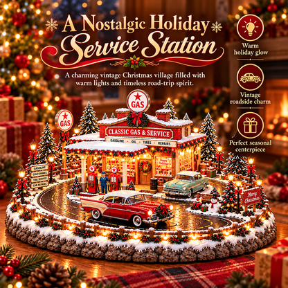 🚗 Christmas Classic Gas Station Village –4 Holiday Vehicle Scenes