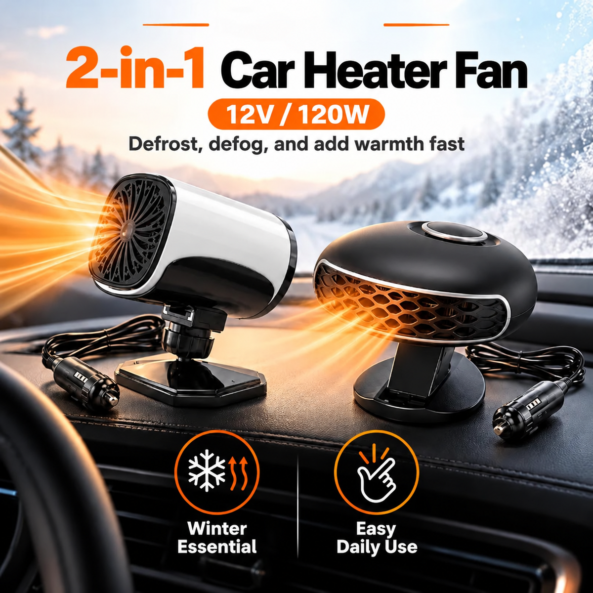 ⏳ Last Day 49% OFF ✨Portable Car Heater Defroster with 360-Degree Rotating Base