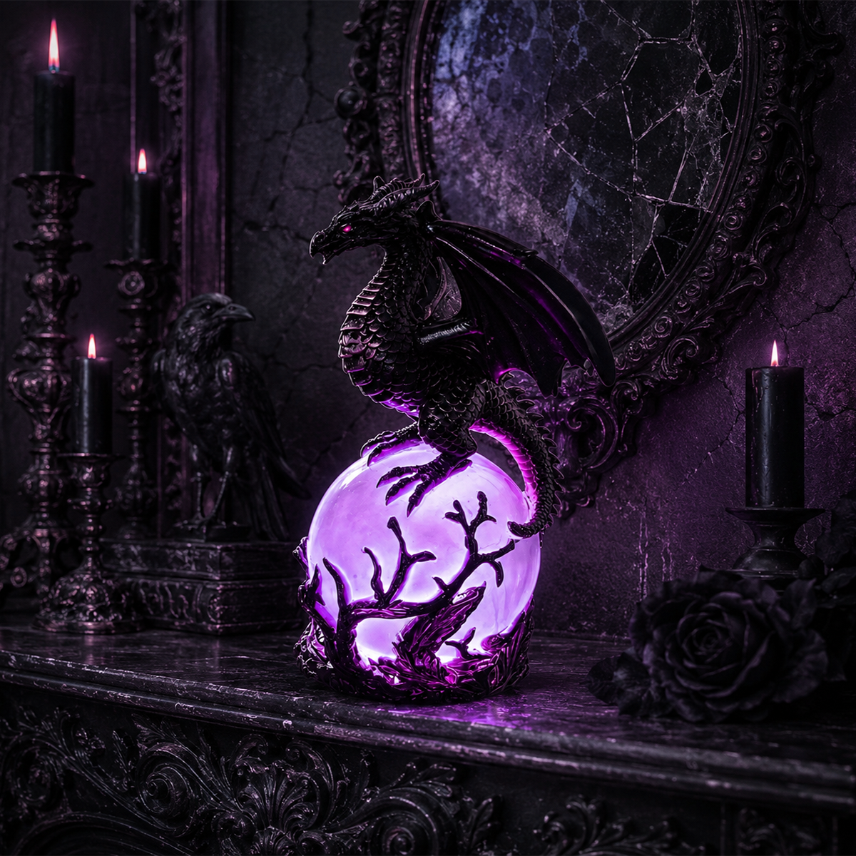 🔥Free Shipping🔮 Gothic Dragon LED Crystal Ball Lamp — Dark Aesthetic Decor