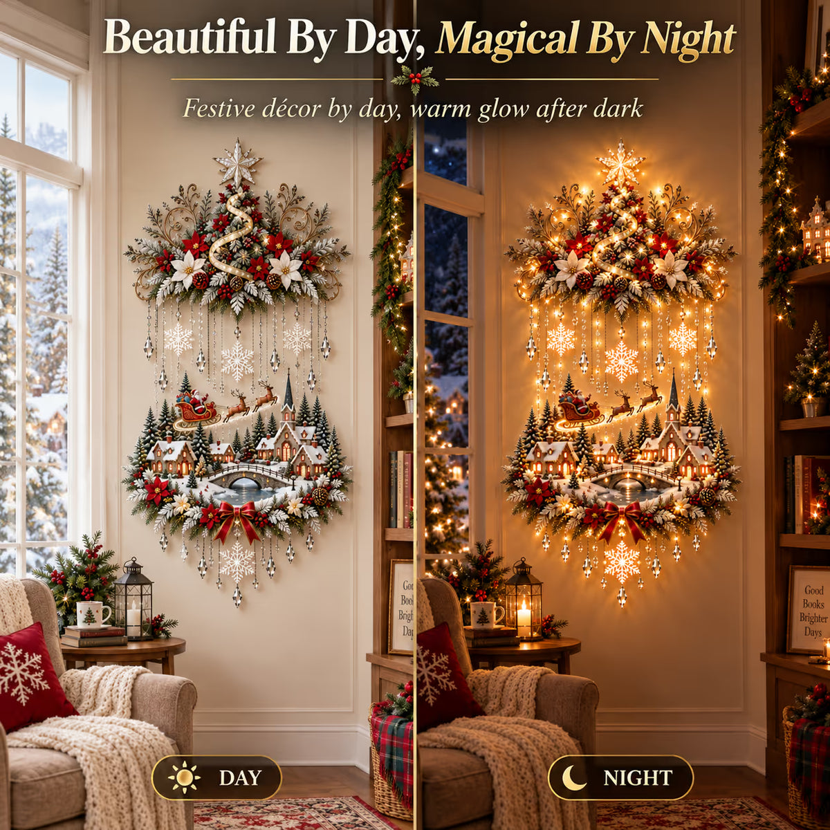 🎄 Magical Christmas Tree & Village Wall Light ✨ Cascading Warm Holiday Glow